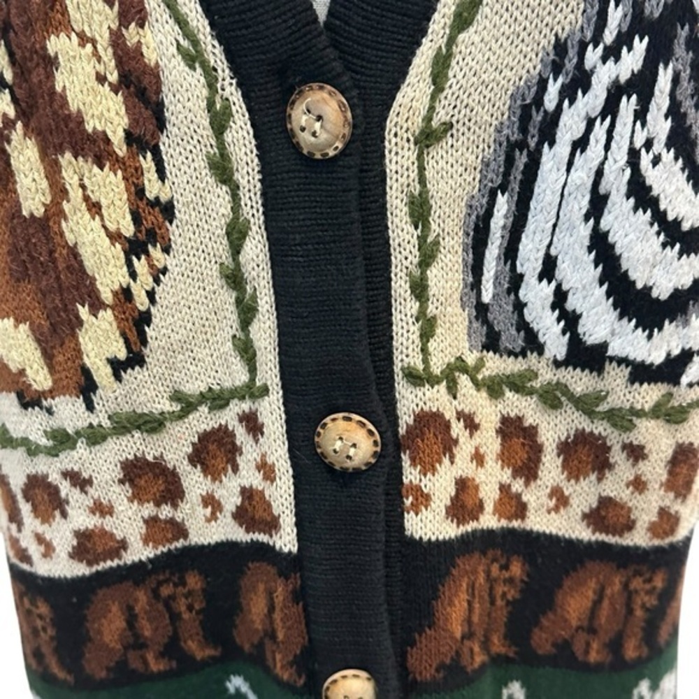 Vintage 90s Eagles Eye Safari Zebra Knit‎ Vest Size L Lion Animal Print African - Picture 11 of 15